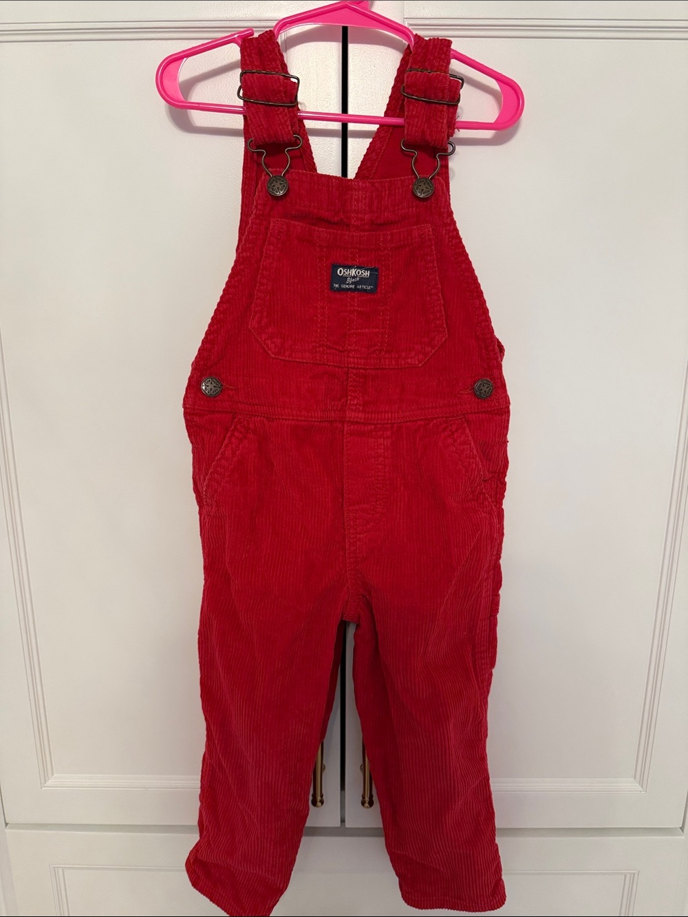 OshKosh B'gosh Bright Red Corduroy Kids Overalls 3T very good condition